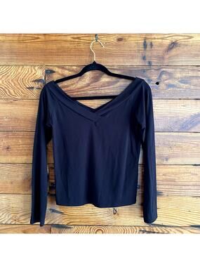 PIECES Black long sleeve off shoulder top